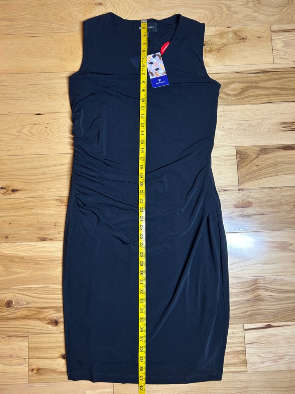 NWT HoneyLove Black Rushed Inner Power Midi Dress w/Hidden Shapewear | Size 1X - Picture 4 of 8